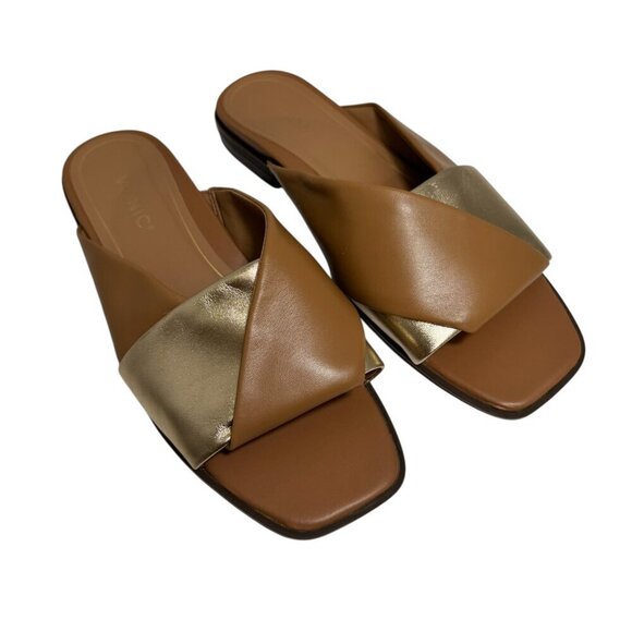 VIONIC Miramar Tan/Gold Slide Sandals Flat SZ 9.5 NEW $140 - Picture 2 of 4